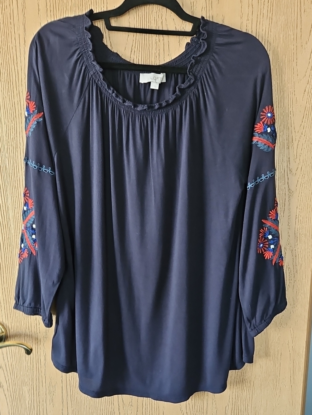 LOFT Navy Embroidered Peasant Tunic